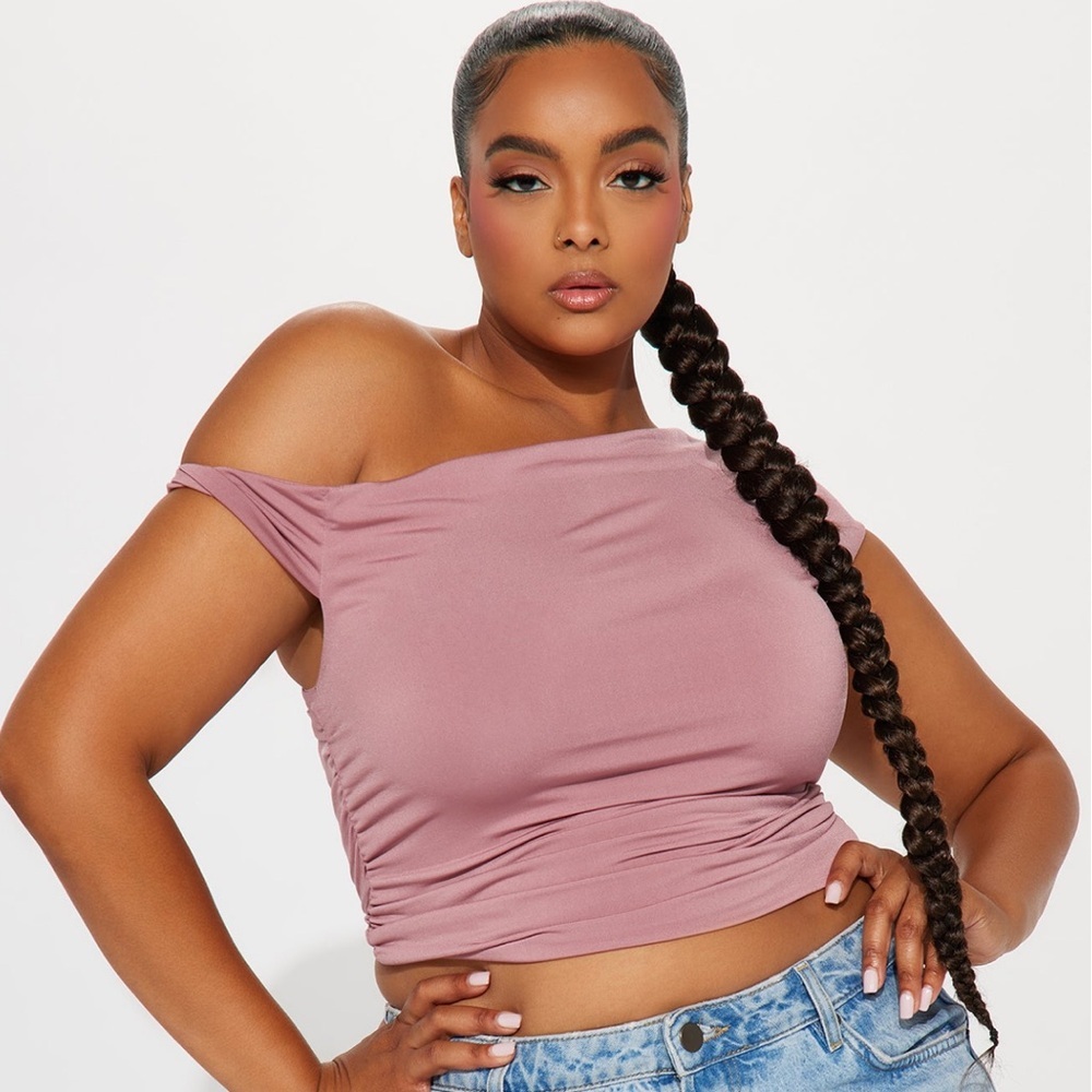 NWT One Shoulder Top Mauve Ruched Crop Top - Picture 3 of 5